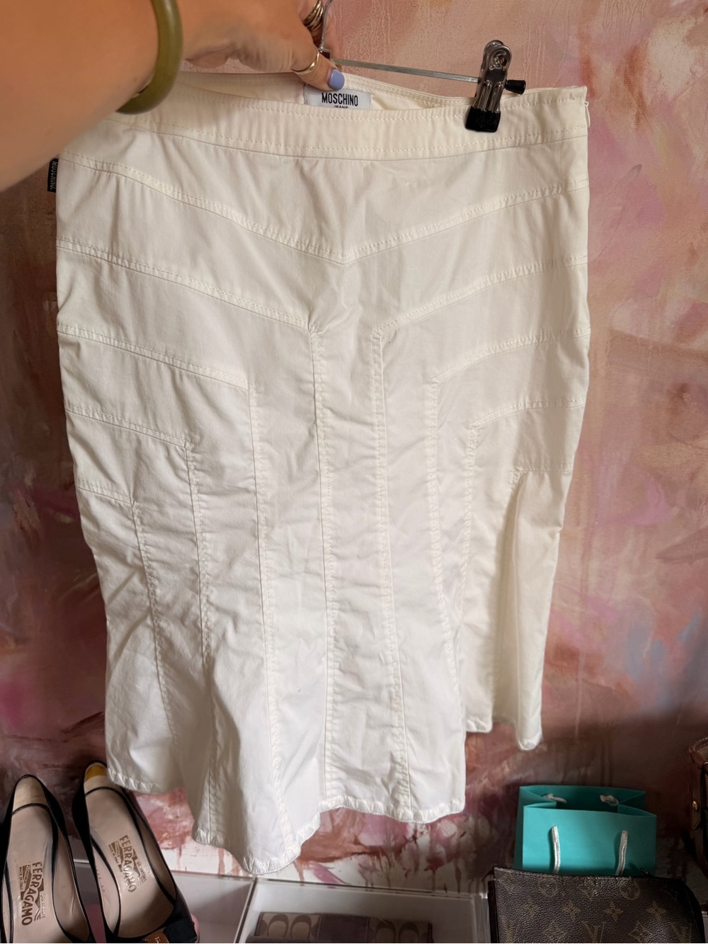 Moschino White Paneled Midi Skirt with Tailored Seams